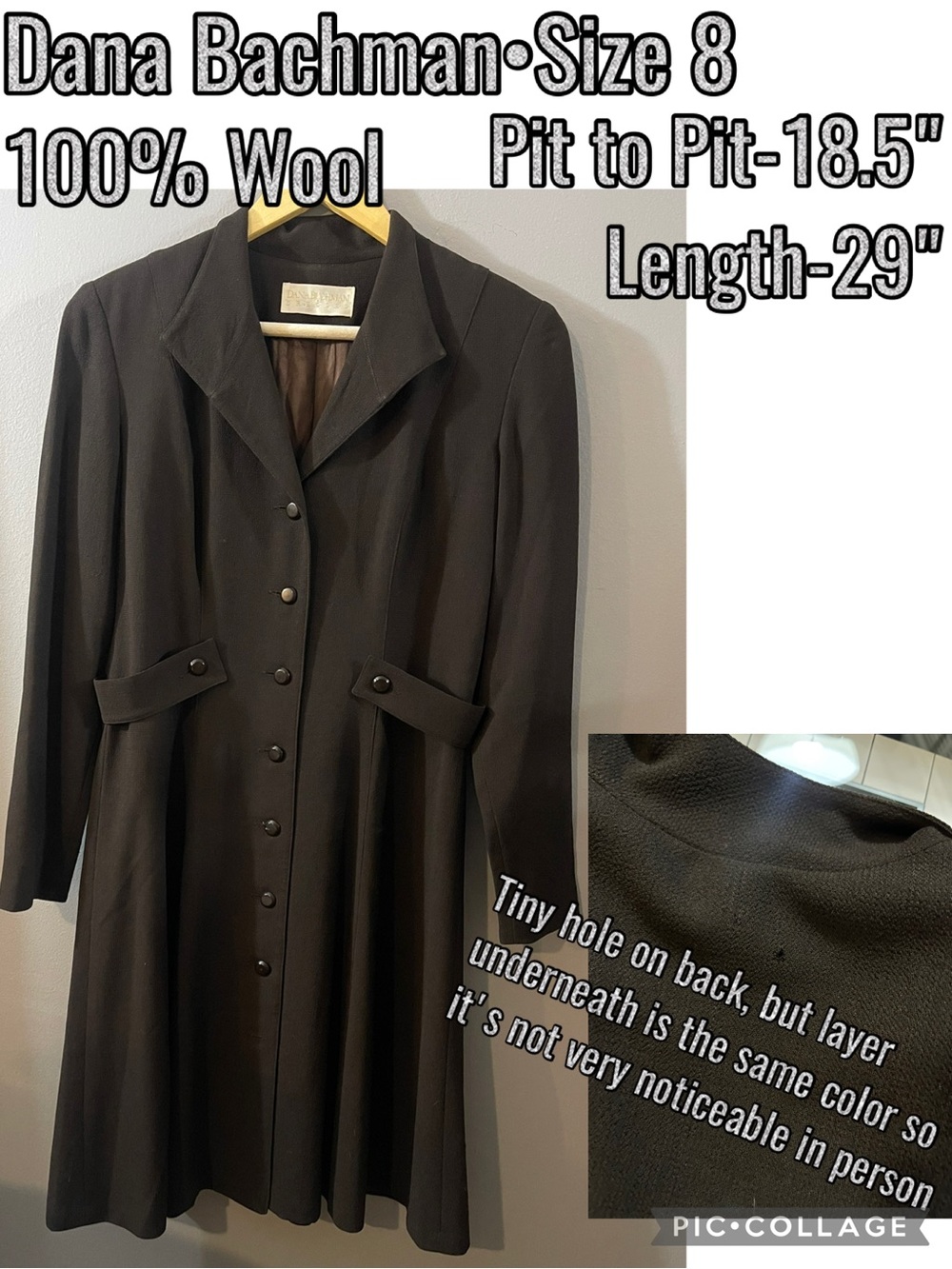 Vintage Dana Buchman Chocolate Brown Wool Button-Front Dress